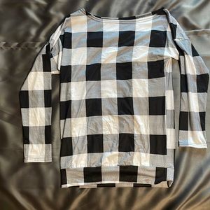 Black and white checkered, wide necked, long sleeve
